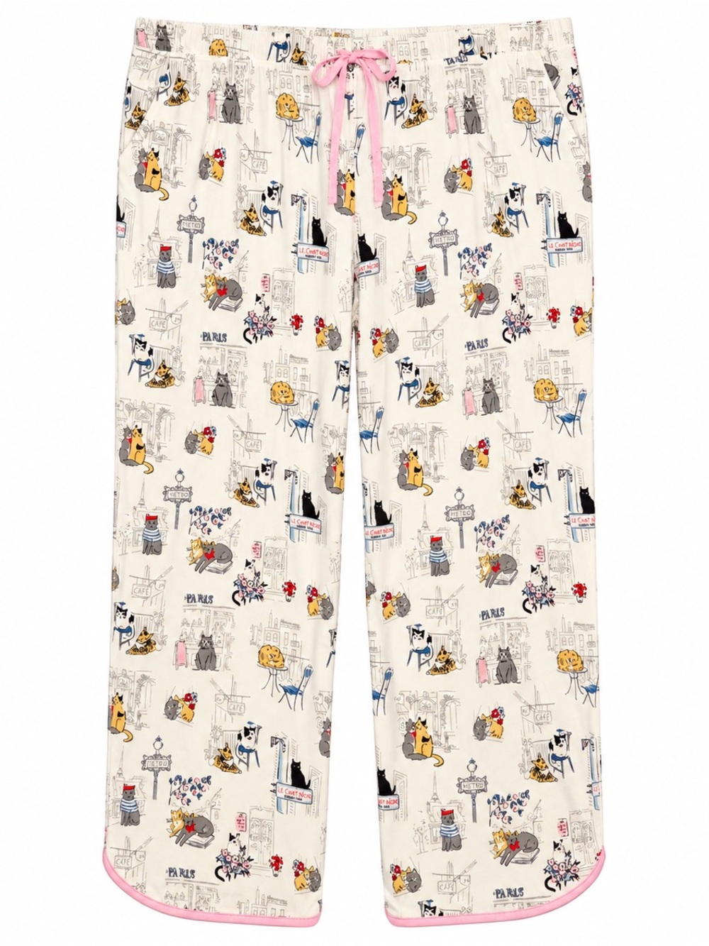 Sleep Sense Paris Cat Pajamas Set Cozy Parisian Cat Lover Colorful Feminine - Picture 3 of 11